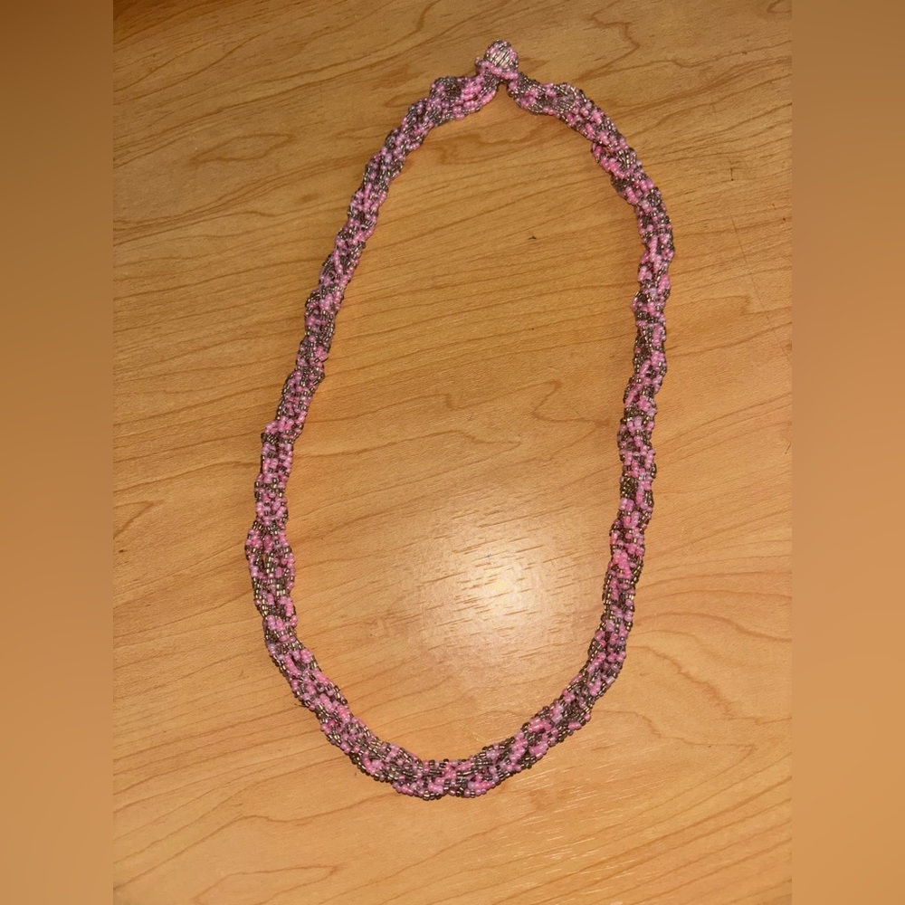 Pink and Grey Beaded Necklace